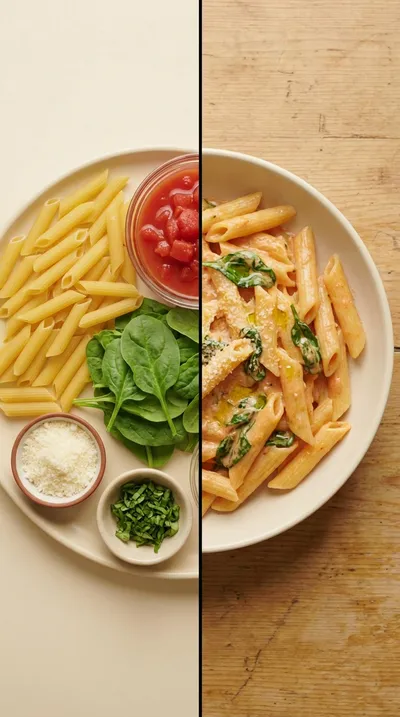 Creamy Tomato Spinach Pasta – Quick Vegetarian Dinner - ready to serve