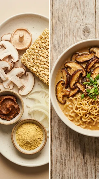 15-Minute Vegan Creamy Mushroom Ramen - ready to serve