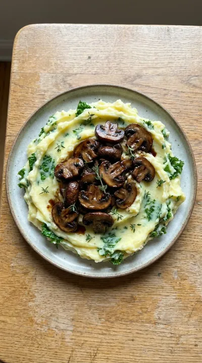 Balsamic Roasted Mushrooms with Herby Kale Mashed Potatoes - cooking process