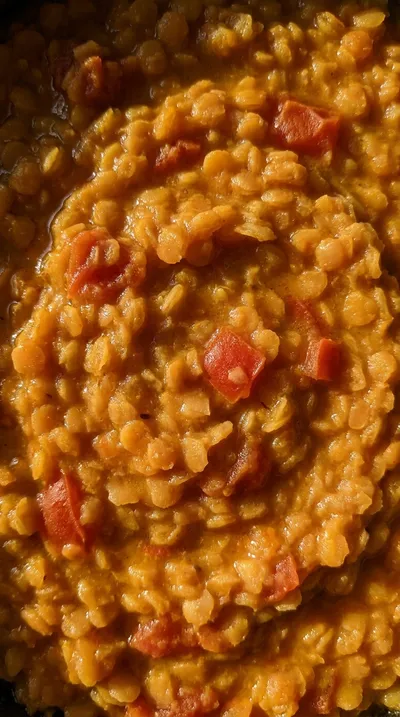 Vegan Easy One Pan Lentil Daal Curry - ingredients preparation