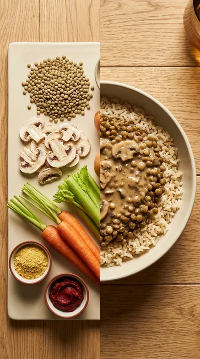 Lentils with Creamy Mushroom Gravy - ready to serve
