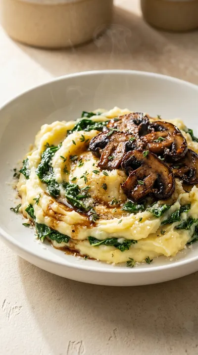 Balsamic Roasted Mushrooms With Herby Kale Mashed Potatoes