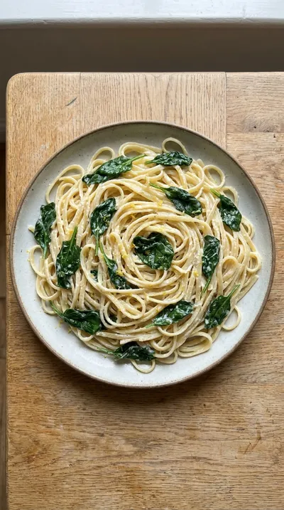 Lighter Spinach Alfredo Pasta – Step by Step - cooking process